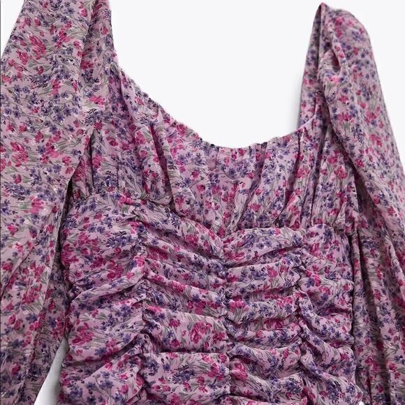 ZARA PRINTED DRESS WITH DRAPING - Picture 10 of 11